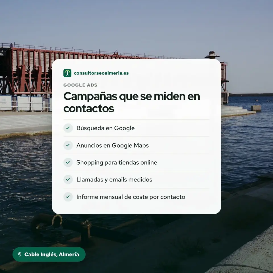 Tipos de campaña de Google Ads junto al Cable Inglés de Almería