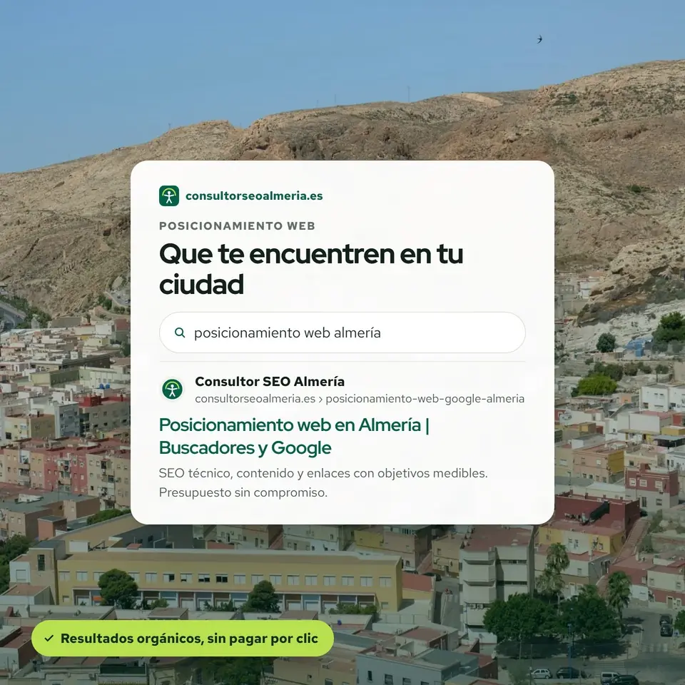 Búsqueda de posicionamiento web en Almería con la ciudad y el cerro de San Cristóbal al fondo