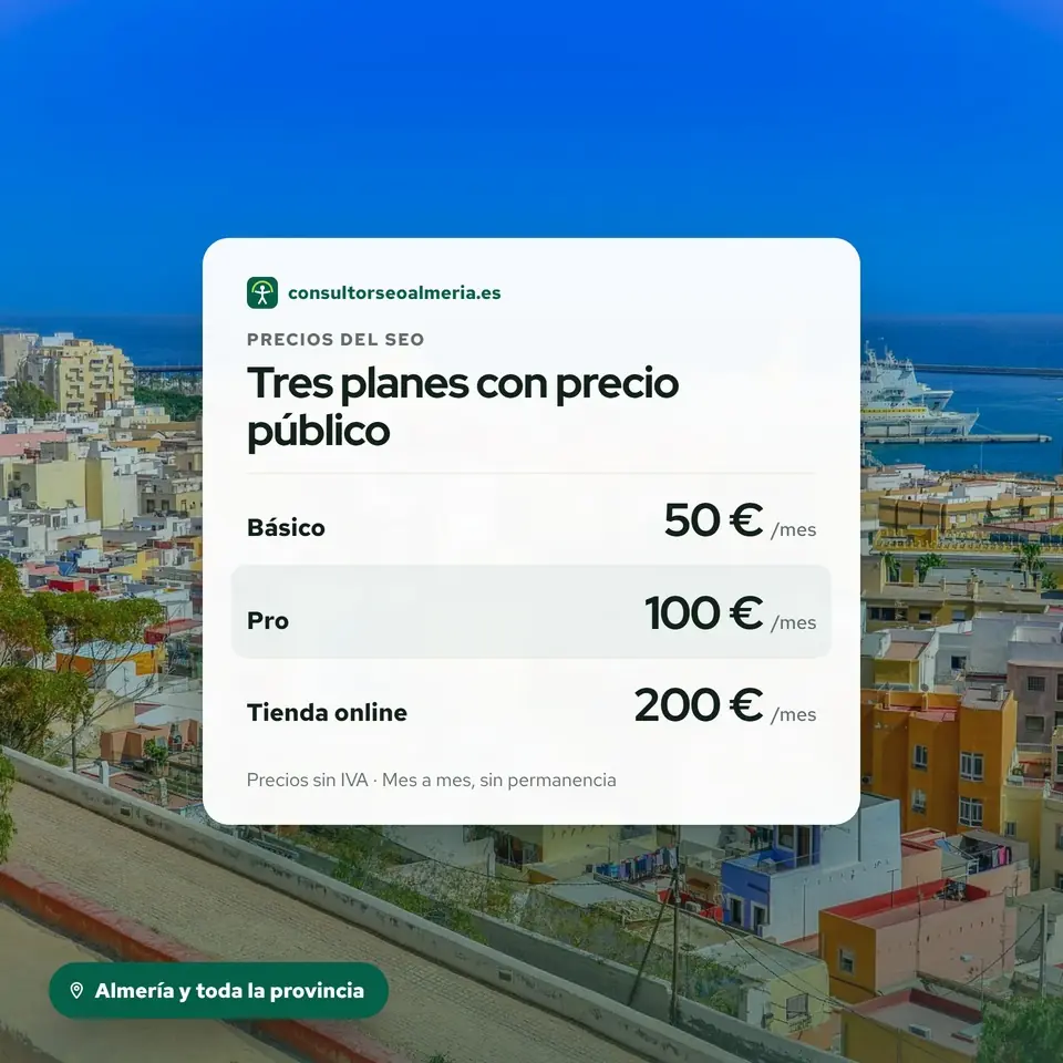 Planes y precios del SEO en Almería sobre una vista de la ciudad y el puerto